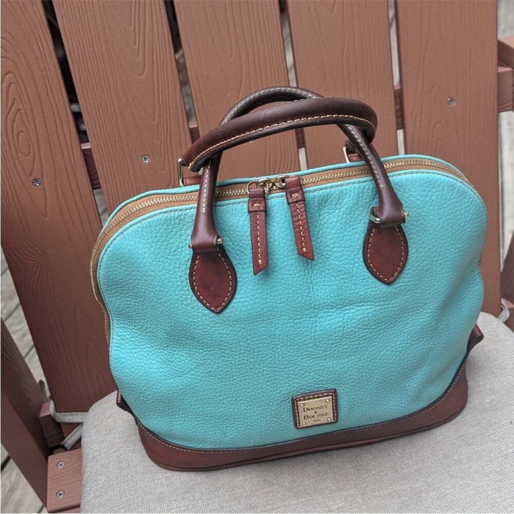 Dooney & Bourke Aqua and Brown Leather Satchel
